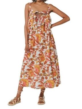 Cleobella Chiara Midi Dress Floral Tie Front Sundress Sleeveless Tie Front S